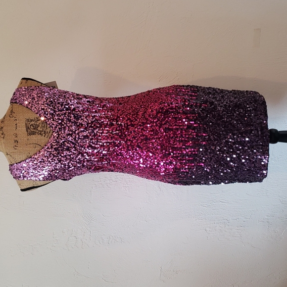 Pretty Guide purple and pink sequin dress womens size L - Picture 5 of 6